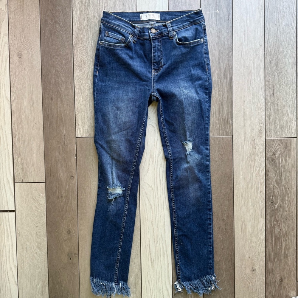 Free People Blue Ankle Cropped Jeans with Distressed Details - Picture 2 of 7